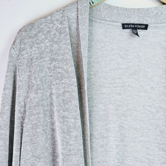 Eileen Fisher Gray Asymmetrical Open Front Italian Yarn Linen Cardigan, Sz S - Picture 3 of 8